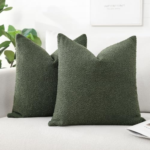 Artscope 2er Set Boucle-Kissenbezügen Einfarbig Wurfkissenbezug Moderne Dekokissen Kissenhülle Set Kissen Fall für Sofa Auto Schlafzimmer Zuhause Dekor 50x50cm, Waldgrün von Artscope