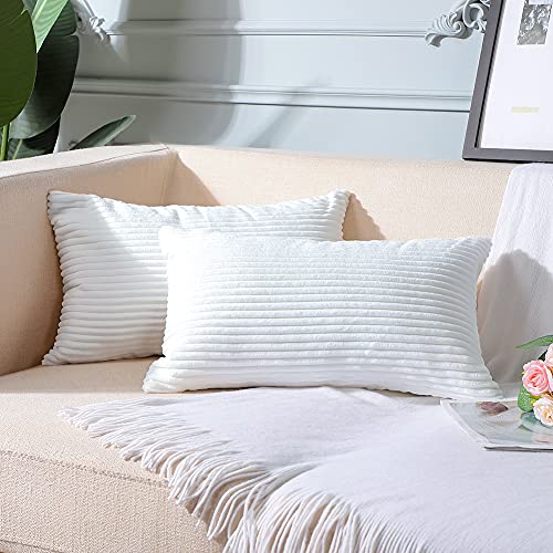 Artscope 2er-Set Dekorativ Kissenbezüge 30 x 50 cm Kordsamt Reine Farbe Kissenbezug Weicher Plüsch Kissenhülle Set Kissen Fall für Sofa Auto Schlafzimmer Zuhause Zierkissenbezüge (Weiß 30 x 50 cm) von Artscope