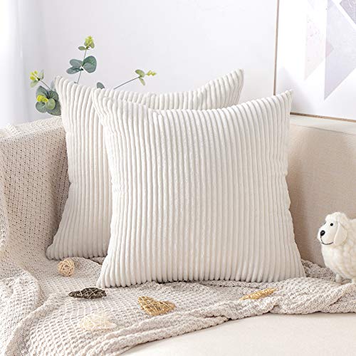 Artscope 2er-Set Dekorativ Kissenbezüge 40 x 40 cm Kordsamt Reine Farbe Kissenbezug Weicher Plüsch Kissenhülle Set Kissen Fall für Sofa Auto Schlafzimmer Zuhause Zierkissenbezüge (Beige 40 x 40 cm) von Artscope