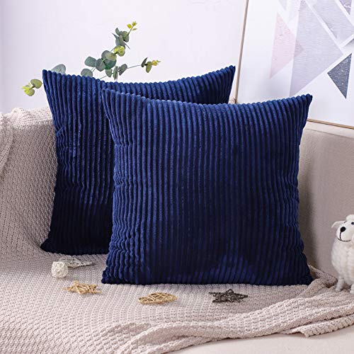 Artscope 2er-Set Dekorativ Kissenbezüge 45 x 45 cm Kordsamt Reine Farbe Kissenbezug Weicher Plüsch Kissenhülle Set Kissen Fall für Sofa Auto Schlafzimmer Zuhause Zierkissenbezüge (Dunkelblau) von Artscope