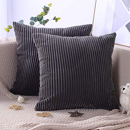 Artscope 2er-Set Dekorativ Kissenbezüge 45 x 45 cm Kordsamt Reine Farbe Kissenbezug Weicher Plüsch Kissenhülle Set Kissen Fall für Sofa Auto Schlafzimmer Zuhause Zierkissenbezüge (Grau) von Artscope