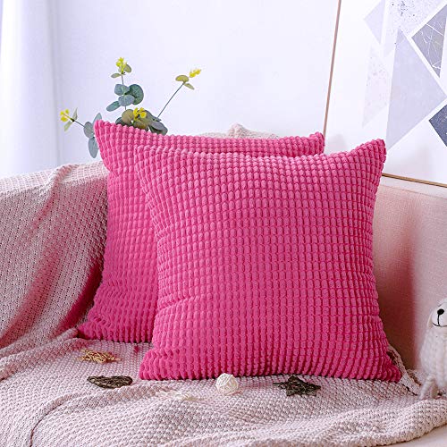 Artscope 2er-Set Dekorativ Kissenbezüge 45 x 45 cm Weicher Kordsamt Kissenbezug Reine Farbe Großer Mais Kissenhülle Set Kissen Fall für Sofa Auto Schlafzimmer Zuhause Zierkissenbezüge (Pink) von Artscope