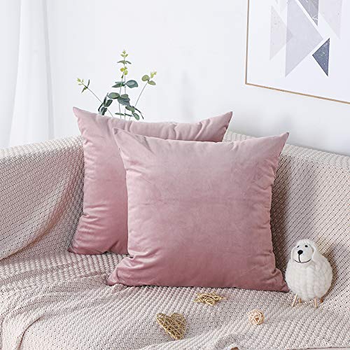 Artscope 2er-Set Dekorativ Kissenbezüge 45 x 45 cm Weicher Samt Reine Farbe Kissenbezug Dekokissen Kissenhülle Set Kissen Fall für Sofa Auto Schlafzimmer Zuhause Dekor (Rosa) von Artscope