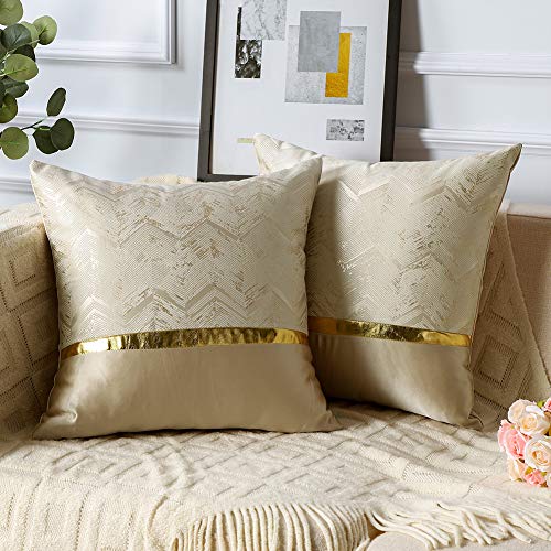 Artscope 2er-Set Dekorativ Kissenbezug 45 x 45 cm, Patchwork Weich Moderner Luxus Kissenbezüge Goldene Welle Dekokissen Kissenhülle Set Kissen Fall für Sofa Auto Schlafzimmer Zuhause Dekor (Beige) von Artscope