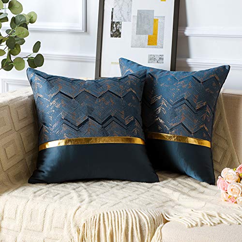 Artscope 2er-Set Dekorativ Kissenbezug 45 x 45 cm, Patchwork Weich Moderner Luxus Kissenbezüge Goldene Welle Dekokissen Kissenhülle Set Kissen Fall für Sofa Auto Schlafzimmer Zuhause Dekor (Blau) von Artscope