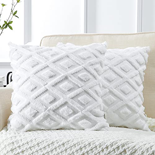 Artscope 2er-Set Dekorativ Kurze Wolle Kissenbezüge, Sanft Plüsch Samt Zierkissenbezug Luxus Dekokissen Kissenhülle Set Kissen Fall für Sofa Auto Schlafzimmer Zuhause Dekor (Reines Weiß, 50 x 50cm) von Artscope