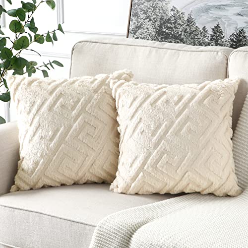 Artscope 2er-Set Dekorativ Kurze Wolle Kissenbezug, Sanft Plüsch Samt Luxus Zierkissenbezüge Dekokissen Kissenhülle Set Kissen Fall für Sofa Auto Schlafzimmer Zuhause Dekor (Creme Beige, 50 x 50cm) von Artscope