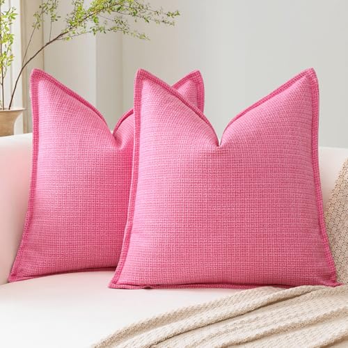 Artscope 2er Set Kissenbezüge Einfarbig Wurfkissenbezug Leinen Kissenbezug 40x40 cm Moderne Kissenhülle Dekokissen Sofakissen für Wohnzimmer Schlafzimmer Zuhause Dekor Rosa von Artscope