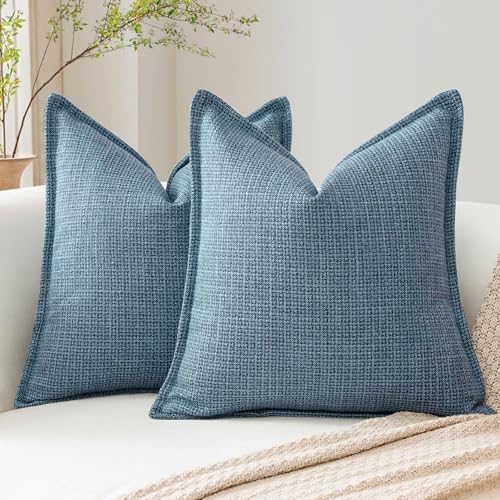 Artscope 2er Set Kissenbezüge Einfarbig Wurfkissenbezug Leinen Kissenbezug 50x50 cm Moderne Kissenhülle Dekokissen Sofakissen für Wohnzimmer Schlafzimmer Zuhause Dekor Blau von Artscope