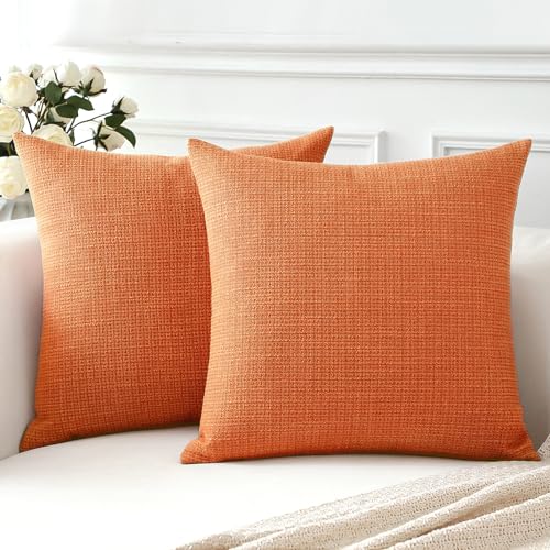 Artscope 2er Set Kissenbezug Einfarbig Wurfkissenbezug, Leinen Kissenbezüge Moderne Dekokissen Kissenhülle Set Kissen Fall für Sofa Auto Schlafzimmer Zuhause Dekor 18x18 Zoll 45x45cm Orange von Artscope