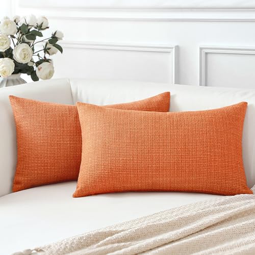 Artscope 2er Set Kissenbezug Einfarbig Wurfkissenbezug Leinen Kissenbezüge Moderne Dekokissen Kissenhülle Set Kissen Fall für Sofa Schlafzimmer Zuhause Dekor 30x50 cm Orange von Artscope