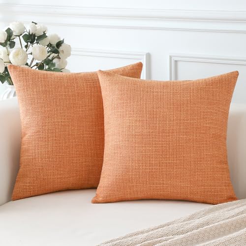 Artscope 2er Set Kissenbezug Einfarbig Wurfkissenbezug Leinen Kissenbezüge Moderne Dekokissen Kissenhülle Set Kissen Fall für Sofa Schlafzimmer Zuhause Dekor 45x45 cm Koralle von Artscope