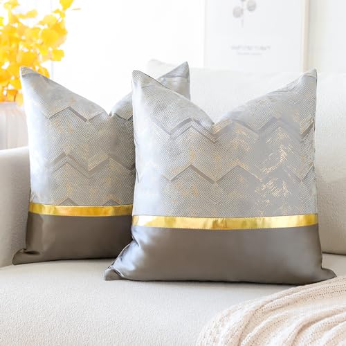 Artscope 2er Set Kissenbezug für Sofa Auto Schlafzimmer Luxuriöser Moderne Minimalist Goldenen Ledernähten Wellenstreifen Dekokissen Kissenhülle Kissen Fall 40x40cm (Silber) von Artscope