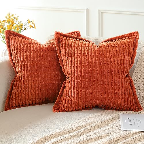 Artscope 2er Set Kordsamt Kissenbezüge Moderne Kissenhüllen Dekorative Sofakissen Umwickelte Kante Dekokissen Weicher Zierkissenbezug für Wohnzimmer Sofa Schlafzimmer Boho Dekor Orange, 45x45cm von Artscope