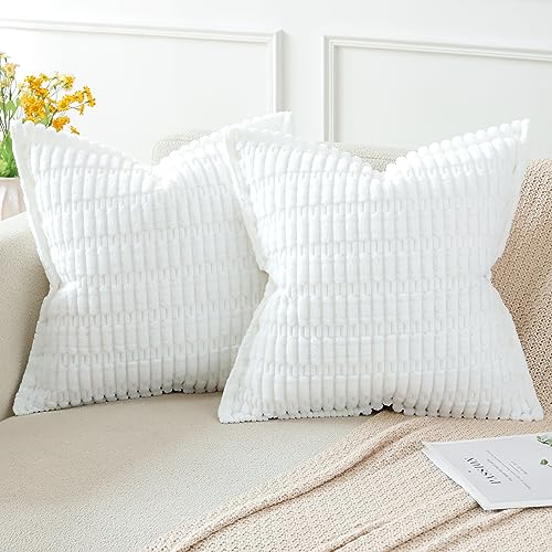 Artscope 2er Set Kordsamt Kissenbezüge Moderne Kissenhüllen Dekorative Sofakissen Umwickelte Kante Dekokissen Weicher Zierkissenbezug für Wohnzimmer Sofa Schlafzimmer Boho Dekor Reines Weiß, 50x50cm von Artscope