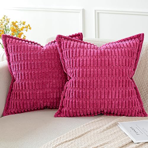 Artscope 2er Set Kordsamt Kissenbezüge Moderne Kissenhüllen Dekorative Sofakissen Umwickelte Kante Dekokissen Weicher Zierkissenbezug für Wohnzimmer Sofa Schlafzimmer Boho Dekor Rose Rot, 40x40cm von Artscope