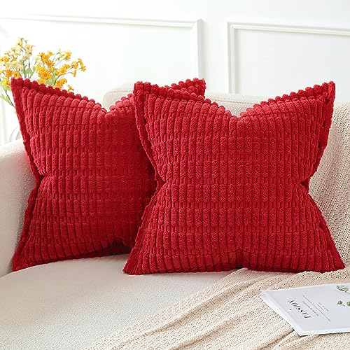 Artscope 2er Set Kordsamt Kissenbezüge Moderne Kissenhüllen Dekorative Sofakissen Umwickelte Kante Dekokissen Weicher Zierkissenbezug für Wohnzimmer Sofa Schlafzimmer Boho Dekor Rot, 40x40cm von Artscope