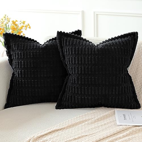 Artscope 2er Set Kordsamt Kissenbezüge Moderne Kissenhüllen Dekorative Sofakissen Umwickelte Kante Dekokissen Weicher Zierkissenbezug für Wohnzimmer Sofa Schlafzimmer Boho Dekor Schwarz, 40x40cm von Artscope