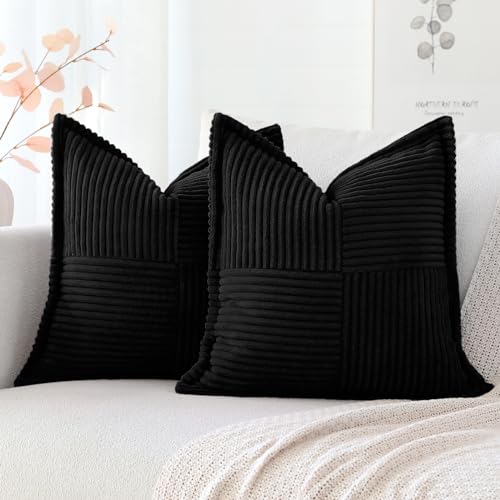 Artscope 2er Set Kordsamt Kissenbezüge Samtkissen Weich Dekokissen Dekorativ Kissenbezug Modern Kissenhülle Umwickelte Kante Sofakissen für Wohnzimmer Schlafzimmer Schwarz, 55x55cm Artscope 2er Set Kordsamt Kissenbezüge Samtkissen Weich Dekokissen Dekorativ Kissenbezug Modern Kissenhülle Umwickelte Kante Sofakissen für Wohnzimmer Schlafzimmer Schwarz, 55x55cm von Artscope