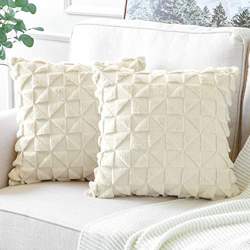 Artscope 2er-Set Kurze Wolle Dekorativ Kissenbezüge, Sanft Plüsch Samt Kissenbezug Boho Luxus Dekokissen Kissenhülle Set Kissen Fall für Sofa Auto Schlafzimmer Zuhause Dekor (Creme Beige, 45x45cm) von Artscope