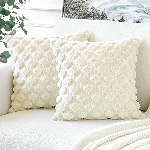 Artscope 2er-Set Sanft Plüsch Dekorativ Kissenbezüge, Kurze Wolle Samt Boho Kissenbezug Luxus Dekokissen Kissenhülle Set Kissen Fall für Couch Sofa Schlafzimmer Zuhause Dekor (60x60cm, Creme Beige) von Artscope