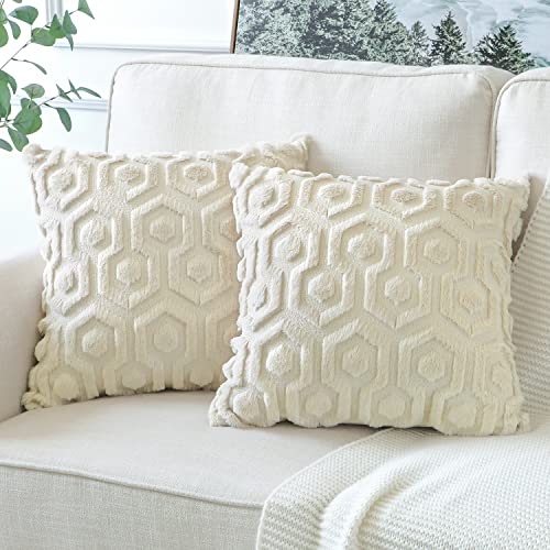 Artscope 2er-Set Sanft Plüsch Dekorativ Kissenbezüge, Kurze Wolle Samt Boho Kissenbezug Luxus Dekokissen Kissenhülle Set Kissen Fall für Sofa Auto Zuhause Schlafzimmer Dekor (Creme Beige, 45x45cm) von Artscope