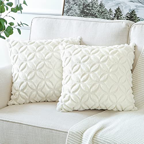 Artscope 2er-Set Sanft Plüsch Dekorativ Kissenbezüge, Kurze Wolle Samt Kissenbezug Boho Luxus Dekokissen Kissenhülle Set Kissen Fall für Sofa Auto Zuhause Schlafzimmer Dekor (Creme Weiß, 45x45cm) von Artscope