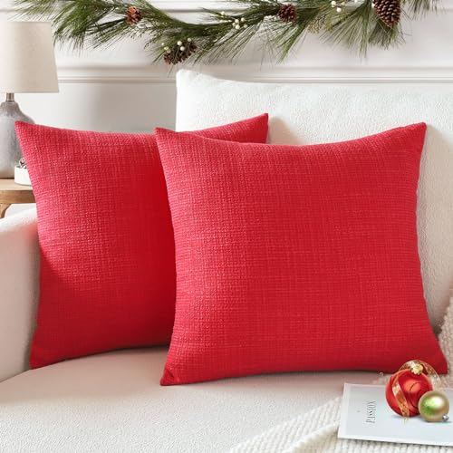 Artscope 2er Set Weihnachten Kissenbezug Einfarbig Wurfkissenbezug Leinen Kissenbezüge Moderne Dekokissen Kissenhülle Set Kissen Fall für Sofa Schlafzimmer Zuhause Dekor 30x30 cm Rot von Artscope