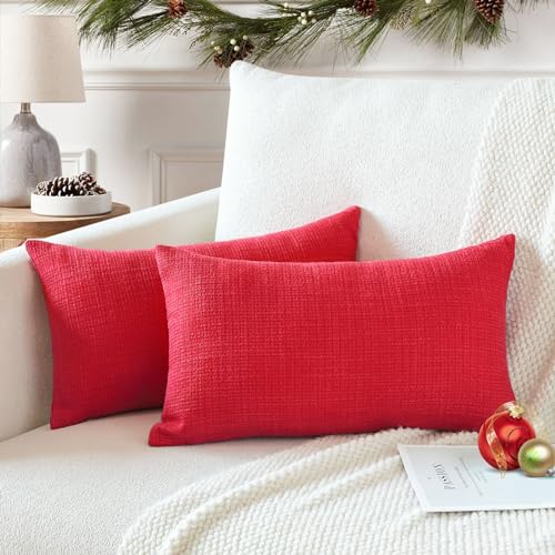 Artscope 2er Set Weihnachten Kissenbezug Einfarbig Wurfkissenbezug Leinen Kissenbezüge Moderne Dekokissen Kissenhülle Set Kissen Fall für Sofa Schlafzimmer Zuhause Dekor 30x50 cm Rot von Artscope