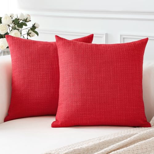 Artscope 2er Set Weihnachten Kissenbezug Einfarbig Wurfkissenbezug Leinen Kissenbezüge Moderne Dekokissen Kissenhülle Set Kissen Fall für Sofa Schlafzimmer Zuhause Dekor 60x60 cm Rot von Artscope