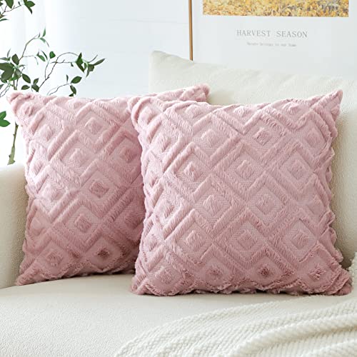 Artscope 2er Set Wolle Kissenbezüge Weicher Plüsch Kurzer Wollsamt Dekokissenbezuge Luxuriöses Sofakissen Boho Kissenhülle für Sofa Schlafzimmer Geometrische Rosa, 60x60cm von Artscope