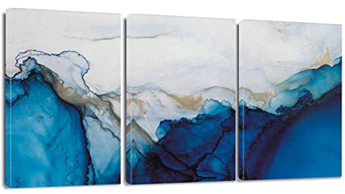 Artscope 3 Teilig Abstract Leinwandbilder mit Marmor Blau und Weiß Motiv Kunstdruck - Moderne Wandbild für Badezimmer Wohnzimmer Wanddekoration - 30 x 40 cm von Artscope