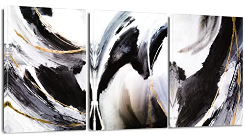 Artscope 3 Teilig Abstract Leinwandbilder mit Marmor Schwarz und Weiß Motiv Kunstdruck - Moderne Wandbild für Badezimmer Wohnzimmer Wanddekoration - 30 x 40 cm von Artscope