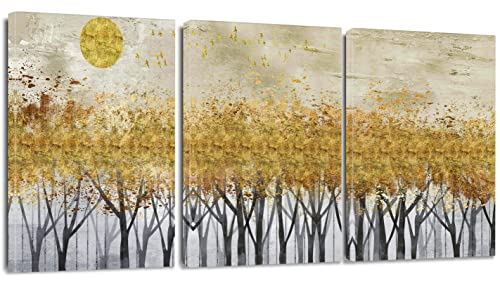 Artscope 3 Teilig Herbst Leinwandbilder mit Gelbe Blätter Wald Motiv Kunstdruck - Moderne Wandbild für Badezimmer Wohnzimmer Wanddekoration - 30 x 40 cm von Artscope