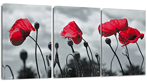 Artscope 3 Teilig Leinwandbilder mit Rote Blume Motiv Kunstdruck - Moderne Wandbild für Badezimmer Wohnzimmer Wanddekoration - 30 x 40 cm von Artscope