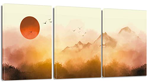 Artscope 3 Teilig Leinwandbilder mit Sonnenaufgang, Nebel und Wald Motiv Kunstdruck - Moderne Wandbild für Badezimmer Wohnzimmer Wanddekoration - 30 x 40 cm von Artscope
