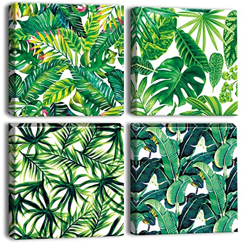 Artscope 4 Teilig Leinwandbilder mit Grüne Blätter Motiv Kunstdruck - Moderne Wandbild für Küche Badezimmer Wohnzimmer Wanddekoration - 30 x 30 cm von Artscope