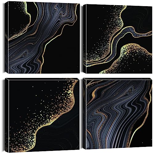 Artscope 4 Teilig Leinwandbilder mit Marmor Schwarz Gold Motiv Kunstdruck - Moderne Wandbild für Küche Badezimmer Wohnzimmer Wanddekoration - 30 x 30 cm von Artscope