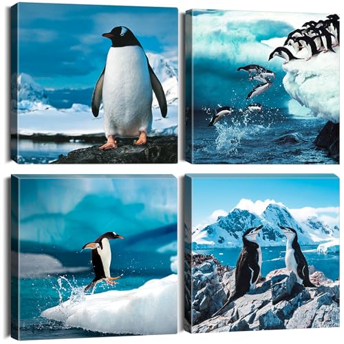 Artscope 4 Teilig Leinwandbilder mit Pinguin Motiv Kunstdruck - Moderne Wandbild für Badezimmer Wohnzimmer Wanddekoration - 30 x 30 cm von Artscope
