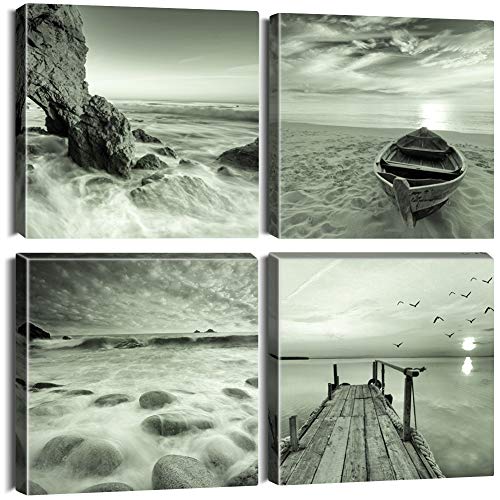 Artscope 4 Teilig Leinwandbilder mit Seaside-Grau Motiv Kunstdruck - Moderne Wandbild für Badezimmer Wohnzimmer Wanddekoration - 30 x 30 cm von Artscope