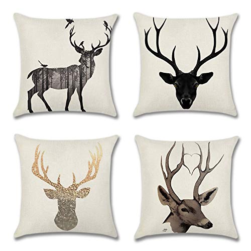 Artscope 4er-Set Dekorativ Hirsch Kissenbezug, Polyester Leinen Kissenbezüge Dekokissen Kissenhülle Set Kissen Fall für Sofa Auto Schlafzimmer Zuhause Dekor (50x50 cm) von Artscope