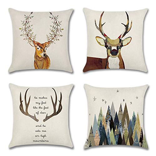 Artscope 4er-Set Dekorativ Braune Hirsch Kissenbezug, Polyester Leinen Kissenbezüge Dekokissen Kissenhülle Set Kissen Fall für Sofa Auto Schlafzimmer Zuhause Dekor (45x45 cm) von Artscope