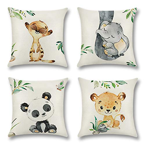 Artscope 4er-Set Dekorativ Kissenbezug 45 x 45 cm, Polyester Leinen Kissenbezüge Dekokissen Kissenhülle Set Kissen Fall für Sofa Auto Schlafzimmer Zuhause Dekor (Süße Cartoon-Tiere) von Artscope