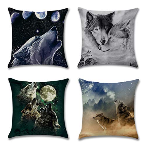 Artscope 4er-Set Dekorativ Kissenbezug 45 x 45 cm, Polyester Leinen Kissenbezüge Dekokissen Kissenhülle Set Kissen Fall für Sofa Auto Schlafzimmer Zuhause Dekor (Wolf) von Artscope