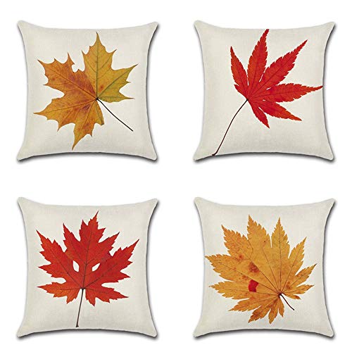 Artscope 4er-Set Dekorativ Kissenbezug 45 x 45 cm, Herbst-Thema Polyester Leinen Kissenbezüge Dekokissen Kissenhülle Set Kissen Fall für Sofa Auto Schlafzimmer Zuhause Dekor (Ahornblatt) von Artscope