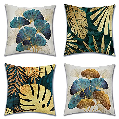 Artscope 4er Set Ginkgo biloba Muster Kissenbezugen, Dekokissen Kissenhülle Kissen Fall für Sofa Auto Schlafzimmer 45x45cm (Ginkgo biloba) von Artscope