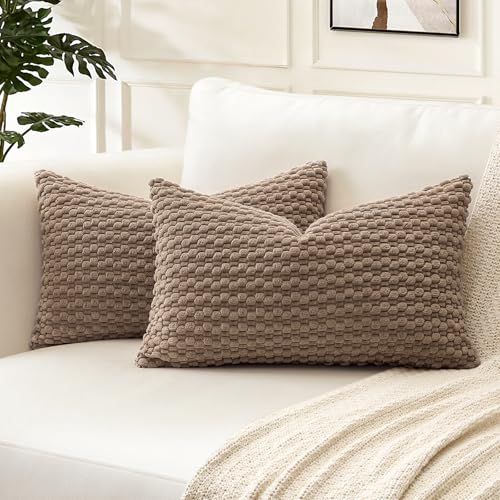 Artscope Kissenbezug Kordsamt Cord Körnig Zierkissenbezug 30x50 cm Geometrische Kissenhüllen Weiche Sofakissen Couchkissen für Sofa Schlafzimmer Wohnzimmer Büro Zuhause Dekorative 2er Set, Braun von Artscope