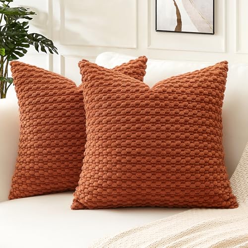 Artscope Kissenbezug Kordsamt Cord Körnig Zierkissenbezug 50x50 cm Geometrische Kissenhüllen Weiche Sofakissen Couchkissen für Sofa Schlafzimmer Wohnzimmer Zuhause Dekorative 2er Set, Dunkelorange von Artscope