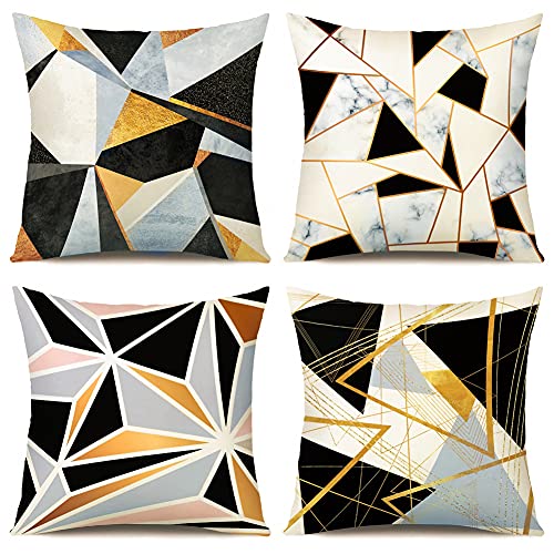 Artscope Samt Geometrische Kissenbezug Dekorative Super Weich Kissenhülle mit Marmorierung Muster Dekokissen für Sofa Bett 45x45cm 4er Set von Artscope