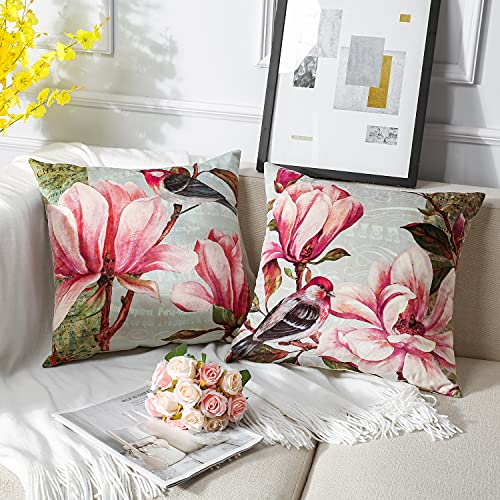 Artscope Samt Kissenbezug Dekorative Super Weich Kissenhülle mit Magnolie Blumen Muster Dekokissen für Sofa Bett 45x45cm 2 Stücke von Artscope